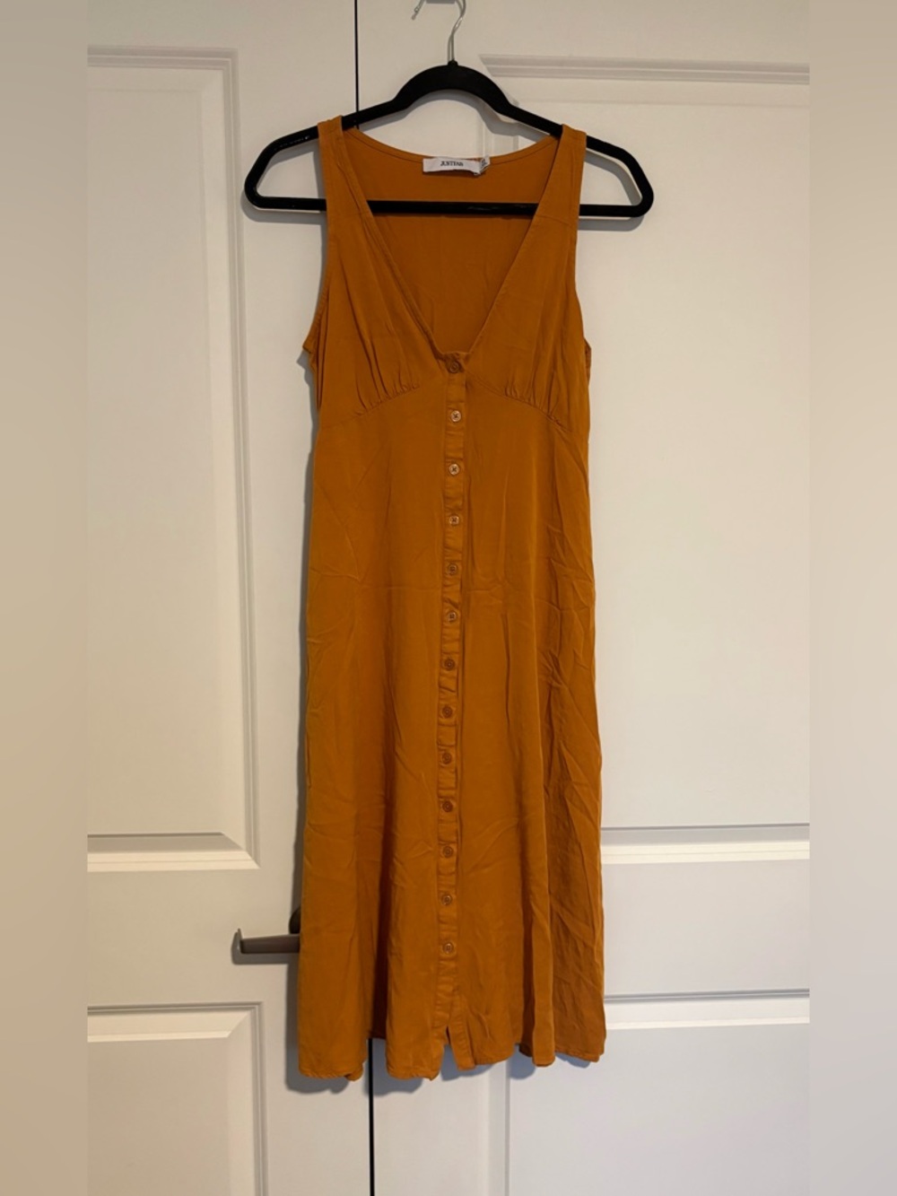 JustFab Mustard Yellow Button-Front Midi Dress